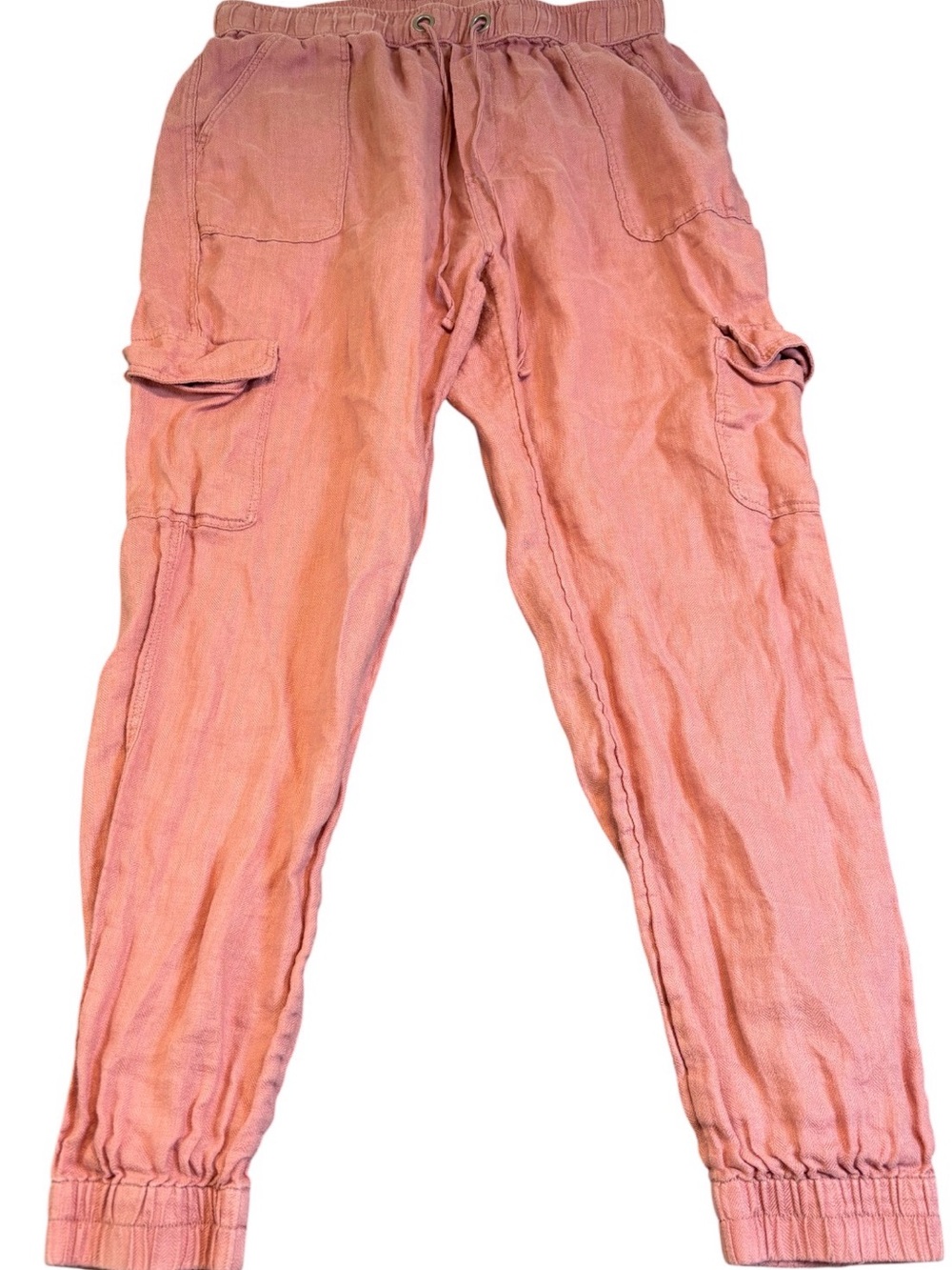 Nicole Miller NY Linen Cargo Joggers Women’s M Pink Drawstring Pants GUC